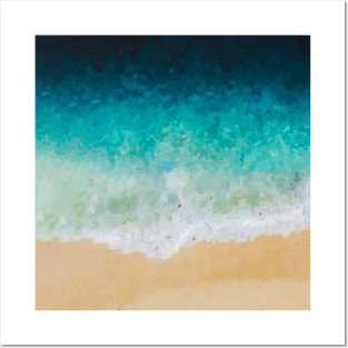 Blue gradient beach oil painting Posters and Art